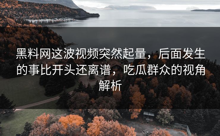 黑料网这波视频突然起量，后面发生的事比开头还离谱，吃瓜群众的视角解析