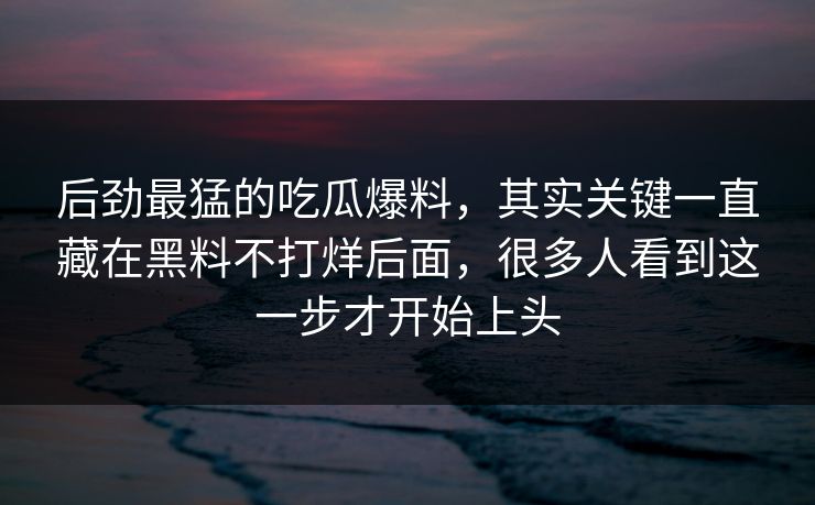 后劲最猛的吃瓜爆料，其实关键一直藏在黑料不打烊后面，很多人看到这一步才开始上头